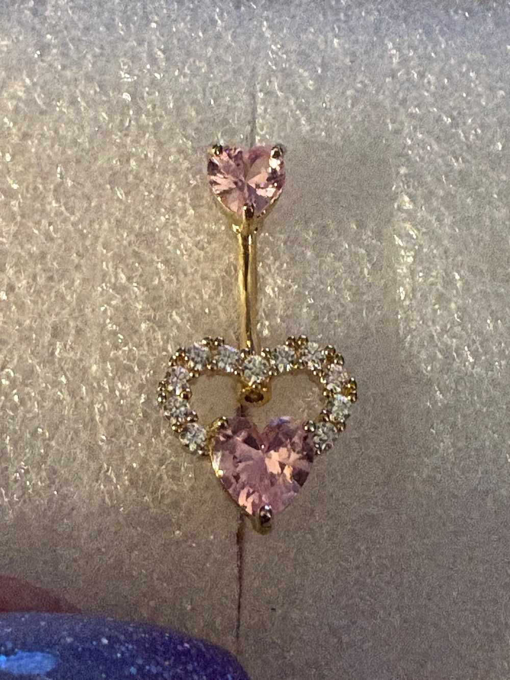 Belly Ring-Dangling Heart Gold Tone Naval  Ring Copper Zirconia